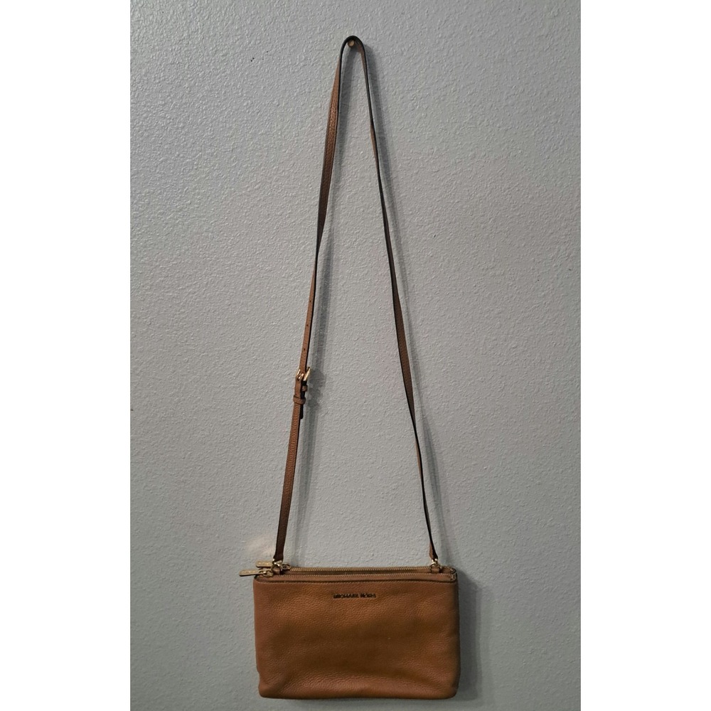 Michael Kors Jet Set Signature MK Large Double Zip Crossbody Brown Tan Leather - Picture 13 of 13